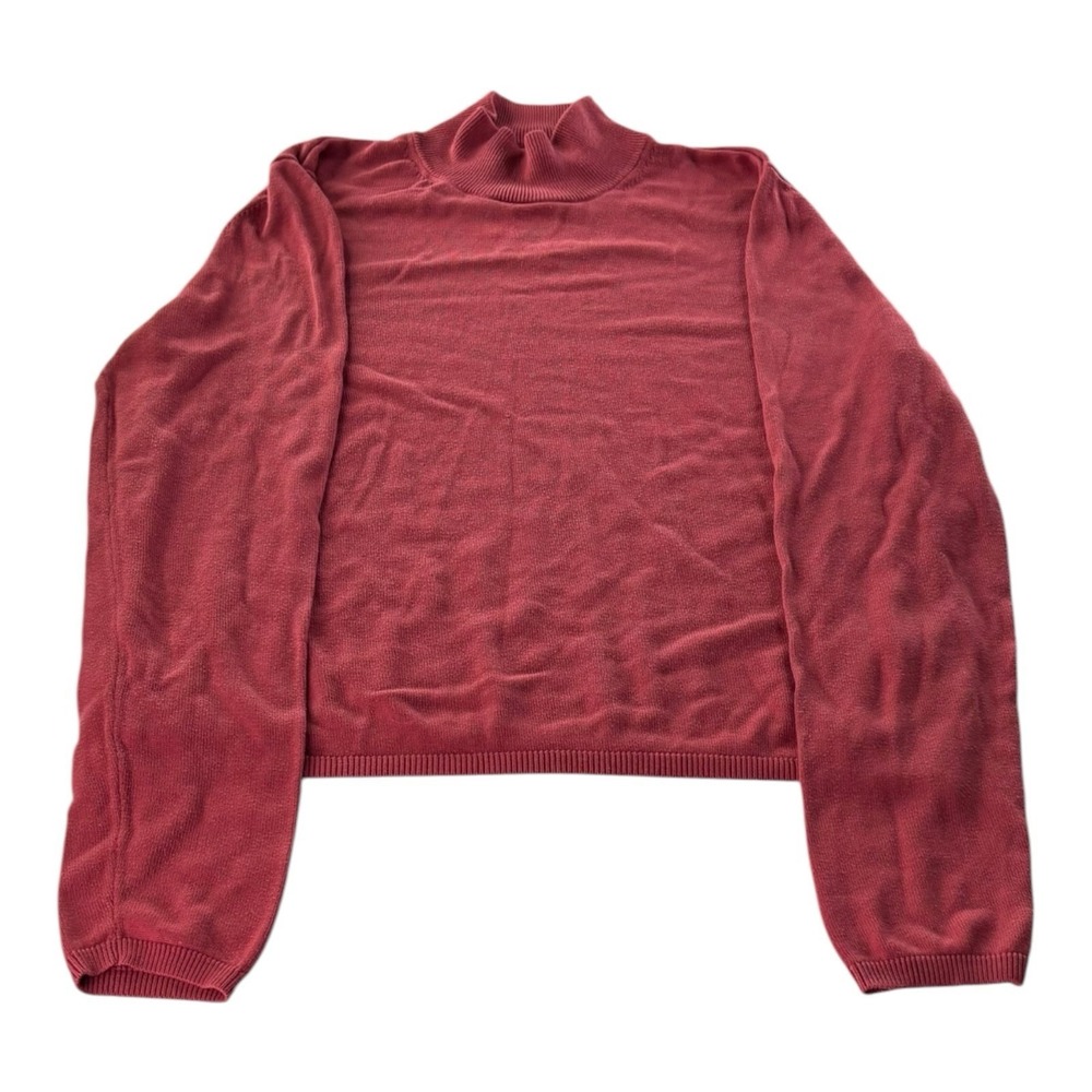 August Silk Knits Women Mock Neck Sweater Burgundy Silk Blend Long Sleeve Large